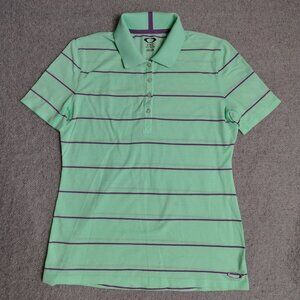 Oakley Striped Polo Shirt Womens Size Large Mint Purple Polyester Golf